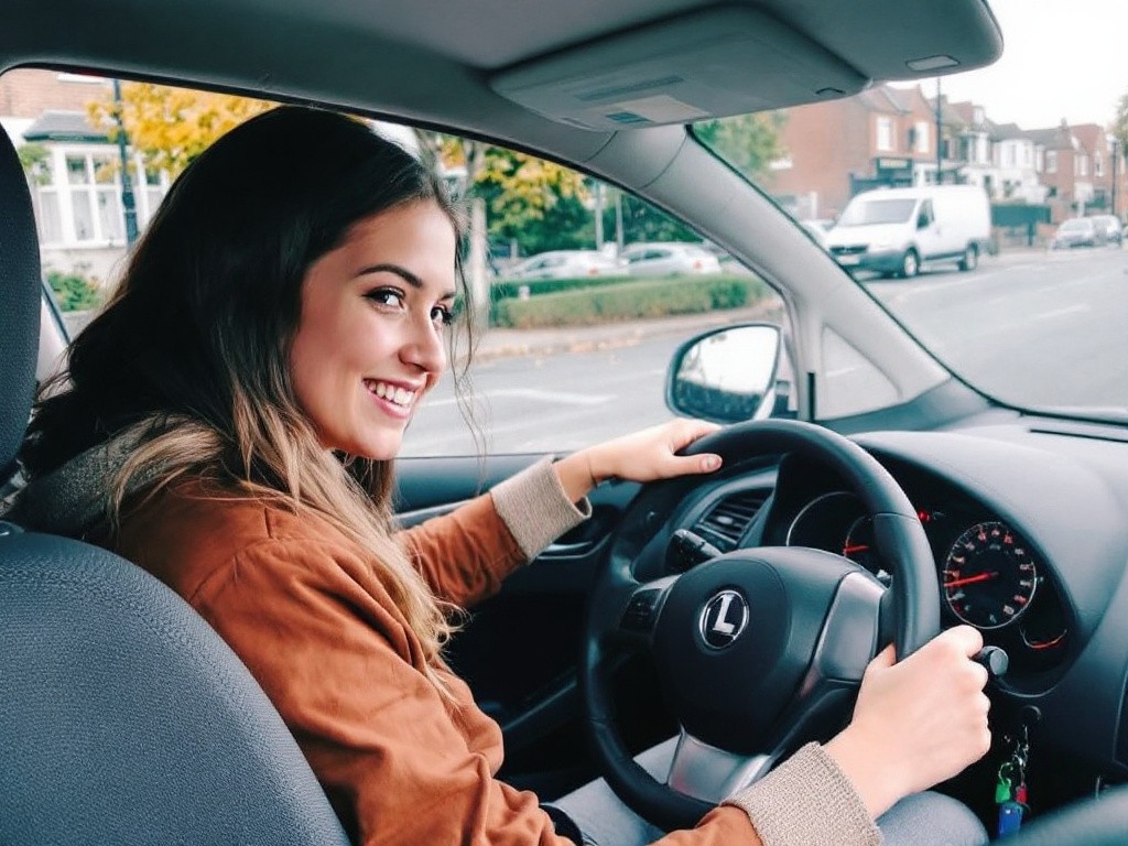 Driving instructor in a car with a learner on a London street
