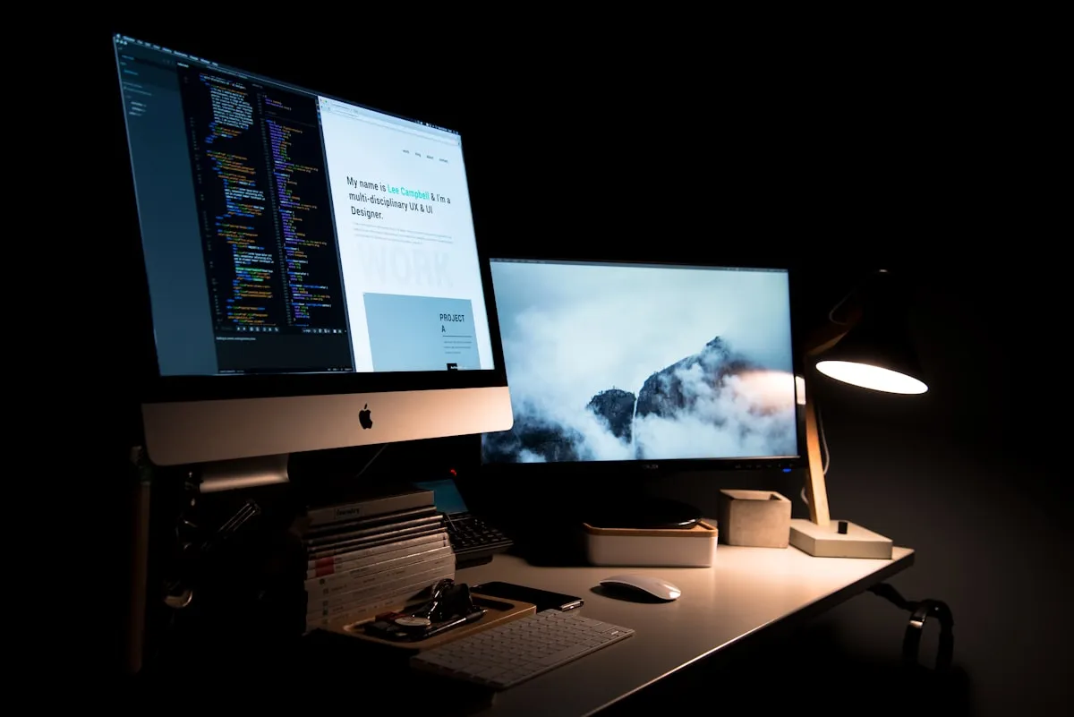 Web designer reviewing wireframes and layouts at a London studio workspace.
